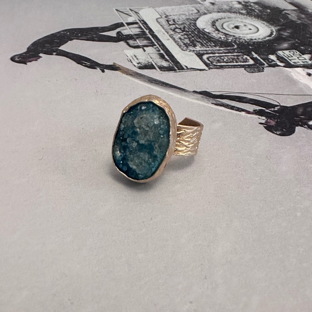 Geode and gold adjustable ring